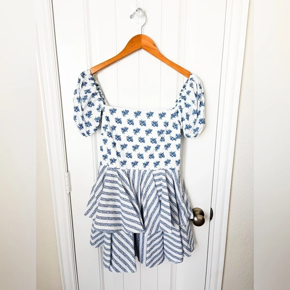 Caroline Constas Louisa Blue Toile Spot Combo Dress Size Medium NWOT - Picture 3 of 4